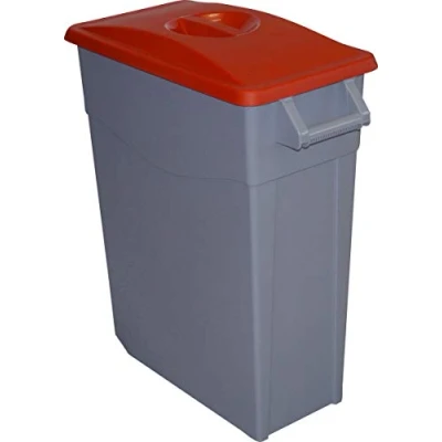 Image of Solent Plastics 65 Litre Slim Bin Mobile Recycling Waste Catering Office Container with Lid Open or CLOSED Handles 4 Colours Great Value (Red Lid)