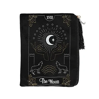 Image of Mystical Multicolor &quot;The Moon&quot; Tarot Card Zippered Bag 20cm x 15cm (1 Pc.) Velvet Pouch with Elegant Tassel and Charm Compact Size for Decks, Crystals &amp;Treasures