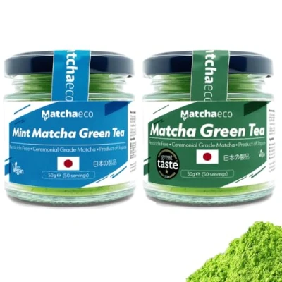 Image of Matchaeco 100g Mint Regular Matcha [2 x50g Reg/Mint] Japanese peppermint Green Tea Powder Flavoured Stone Ground Ceremonial Grade From Japan Pesticide Free Vegan Baking, Gift Ideas