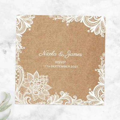 Image of Dotty about Paper Rustic Lace Pattern Wedding RSVP Cards Pack of 10