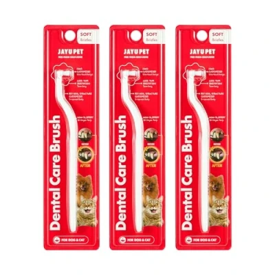 Image of JAYU PET Dental Care Brush (Soft Bristles) 3ea Dog Toothbrush, Cat for Kitten and Small Dogs, Removing Old Plaque Tartar, Teeth Brushing &amp; Easy Cleaning