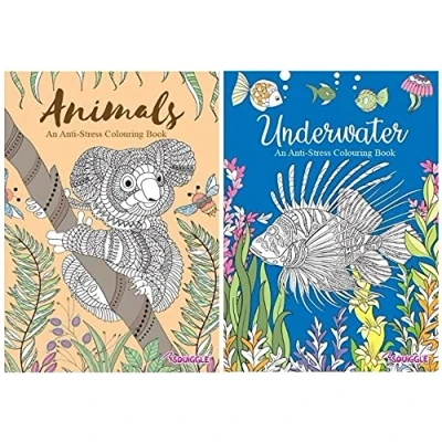 Image of Squiggle Anti Stress Adult Colouring Books, Animals &amp; Underwater Set of 2