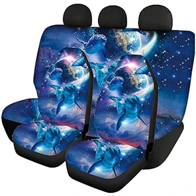 Image of Jeiento Polyester Car Seats Protector, Seat Covers Elastic Cover 4PCS Accessories Fit for Vehicle Sedan SUV Truck Fashion Dolphin Universe Print