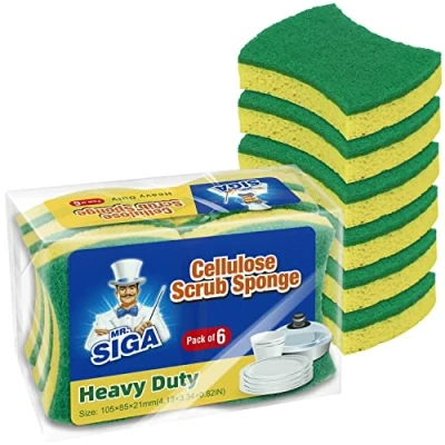 Image of MR.SIGA Heavy Duty Cellulose Scrub Sponge, Dual Sided Dishwashing Sponge for Kitchen, 12 Pack