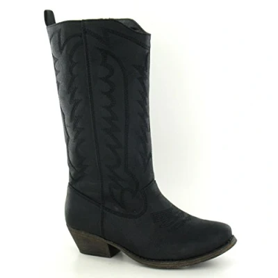 Image of Spot On Low Cuban Heel Boot Embroidered Upper (Black, Size 4 UK)
