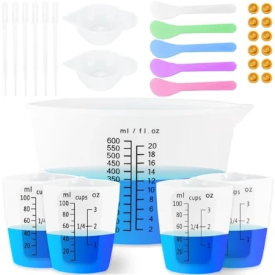 Image of Creahaus Silicone Measuring Cups Tool Kit, Easy to Read 600ML Mixing Bowl with 250&amp;100ML Resin Cup, Clean Reusable Epoxy Supplies Stir Sticks, Pipettes