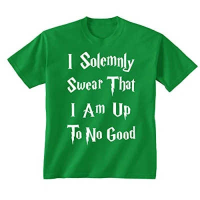 Image of Youth Kids Childrens I Solemnly Swear Am Up to No Good Funny Slogan T Shirt Green 9 11 Years (L)