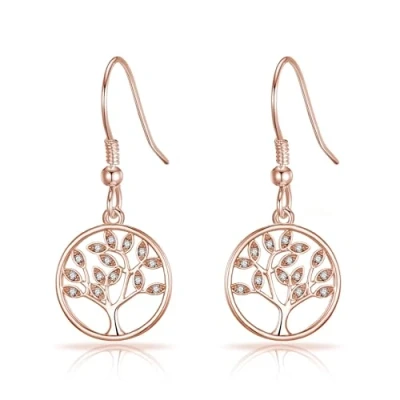 Image of Philip Jones Rose Gold Plated Tree of Life Drop Earrings Created with Crystals from Zircondia®