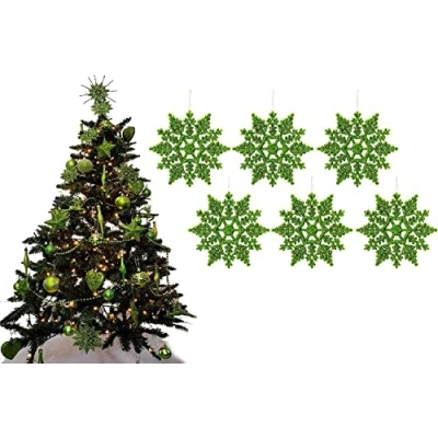 Image of UKDeals Direct® LIME GREEN COLLECTION CHRISTMAS DROPLET BAUBLES TREE DECORATIONS GLITTER MATT ICICLES (Pack of 6 Snowflake)