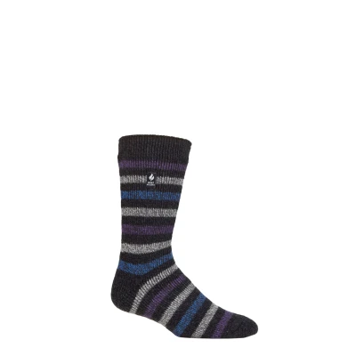Image of Mens 1 Pair SOCKSHOP Heat Holders 2.3 TOG Patterned and Plain Thermal Socks Dublin Medium Stripe Charcoal 6 11