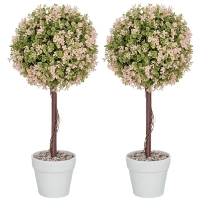 Image of HOMCOM Set of 2 Decorative Artificial Plants, Murraya Flowers in Pot, Fake Plants for Home Indoor outdoor Decor, 60cm, Cream White