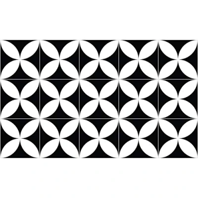 Image of Ambiance Live PVC carpet. Non slip Floor protection. Cement tile design. Hand wash. Thickness: 2.2 mm. 60 cm x 100 cm. Black and white.