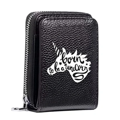 Image of Women&#039;s RFID Blocking Leather Small Compact Bi fold Zipper Pocket Wallet Card Case Purse with ID Window (Unicorne)