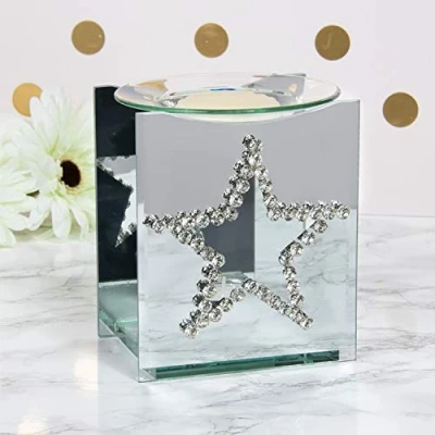 Image of Lesser &amp; Pavey Mirrored Wax Oil Warmer Burner Clear Crystal Star Tea Light Candle Glass Holder