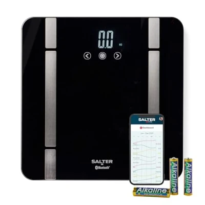 Image of Salter Smart Bathroom Scale Digital Body Weight Scale, Personal Measures Weight, Fat, Water, Muscle Mass, Bone BMI and BMR, 8 User, Bluetooth/App Connectivity, SA00432FEU6