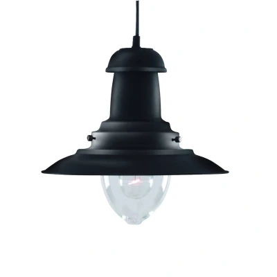Image of Fisherman 1 Light Dome Ceiling Pendant Black, Clear Glass Medium, E27