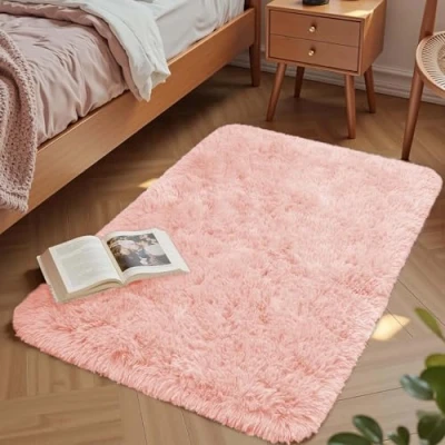 Image of Aspire Homeware Rugs Living Room Pink Area 50x80cm for Bedroom Anti Slip Modern Super Soft Thick Pile Small Fluffy Shaggy Rug Non Shedding