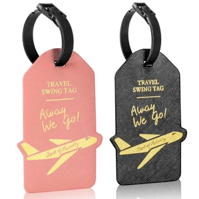 Image of Alyvisun 2Pcs Luggage Tags, PU Suitcase Tags Baggage Labels for Suitcases with Name ID Card, Travel Bags Business, Black and Rose