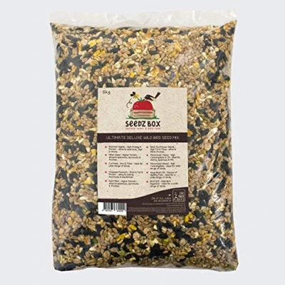 Image of Bird Seed Food for Small Wild Garden Birds 5kg SeedzBox Deluxe Feed Blend Mix Grain &amp; Nut Natural Robins Blackbirds and Sparrows Millet Peanut Fats Fibres