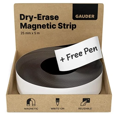 Image of GAUDER Dry Erase Magnetic Tape Strips Labels (25 mm x 5 m)