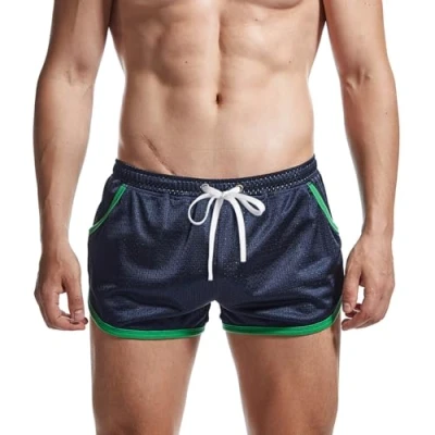 Image of AIMPACT Mens Mesh Running Side Split Shorts Athletic Gym with Liner Qukick Dry (Blue M)