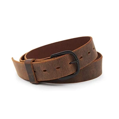 Image of Main Street Forge The Bootlegger Leather Belt Made in USA Full Grain Mens Belt, Brown Black Buckle, Size 38 (Fits 36 Pants)