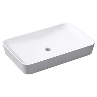 Image of Durovin Bathrooms Luxurious Stone Resin Bathroom Basin Countertop Rectangular Sink White Satin 600mm x 400mm