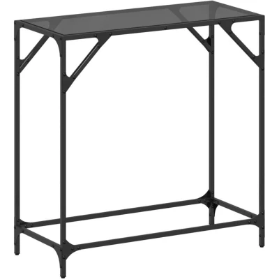 Image of vidaXL Console Table with Black Glass Top 80x35x81 cm Steel