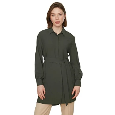 Image of Trendyol Women Modest Regular Basic Shirt Collar Woven Shirts Green