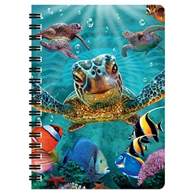 Image of 3D LiveLife Jotter Tiny Bubbles from Deluxebase. Lenticular Sea Turtle A6 Spiral Notebook with Plain Recycled Paper Pages. Artwork Licensed Renowned Artist Steve Sundram