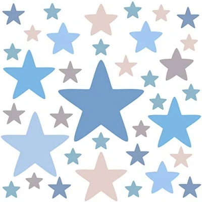Image of PREMYO Set of 36 Star Wall Stickers Kids Nursery Decor Easy to Apply Decals for Bedrooms Boys Pastel Blue Grey