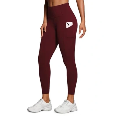 Image of CRZ Yoga Women&#039;s Naked Feeling Gym Leggings Squat Proof High Waist Pants Sports Tights with Pockets 25 Inches Red Merlot 12