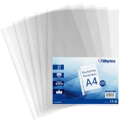Image of Waytex 931303 Punched Pockets A4 Clear Grained 50 Micron Pack of