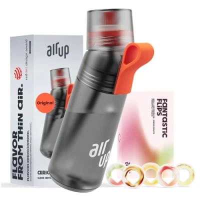 Image of AIR UP® water bottle Gen2 original starter set with pods in 5 flavours I 600ml drinking sugar free flavouring dishwasher safe, BPA Grey