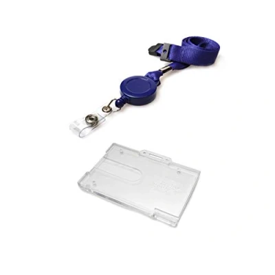 Image of ID Card It Lanyard Neck Strap with Safety Breakaway, Retractable Reel and Pass Badge Holder Enclosed for Work, Office, Security (Blue Horiz Buddy)