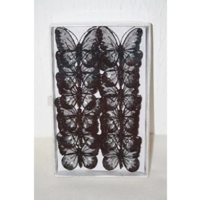 Image of 12 Black mesh clip on glitter butterflies wedding craft scrapbook embellishment crafts
