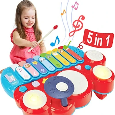 Image of hahaland Kids Drum Set Baby Musical Instruments Toys for Toddlers Wooden Toy Toddler Kid Music Percussion Birthday Gifts Boys Girls