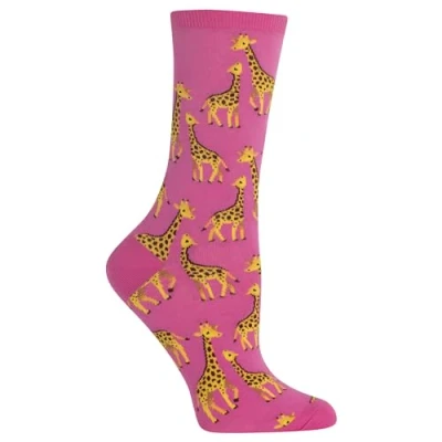 Image of Hot Sox Women&#039;s Animal Series Novelty Fashion Casual Crew Socks, Giraffe (Pink), Shoe Size: 2 8 UK