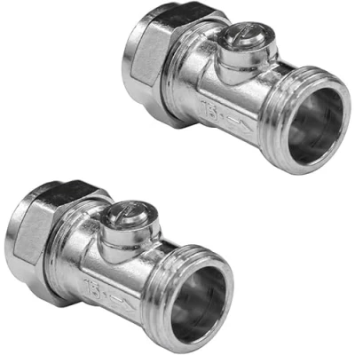 Image of TC Chrome 15mm Isolation Valve Bolofix x 1/2&quot; Male Iron Flat Faced Slotted Isolating for Flexible Tap Connector Hose Pipes Pack of 2