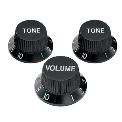 Image of Musiclily Pro Metric Size 18 Splines 1 Volume 2 Tone Strat Style Knobs Set for Asia Import Guitar Bass Split Shaft Pots, Black