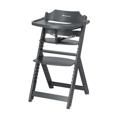 Image of Bebeconfort Timba Evolutive Wooden Highchair, 6 Months 10 Years, Up to 30 kg, Baby High Chair, Removable Tray, Adjustable Seat &amp; Footrest, 3 point Safety Harness, Warm Grey