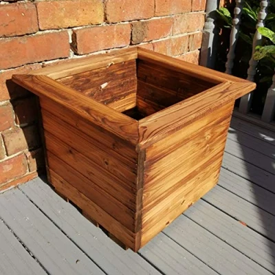 Image of Hand Made 46cm x Chunky Rustic Wooden Garden Large Square Planter