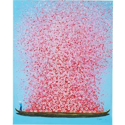 Image of Kare Design Picture Touched Flower Boat, Blue, Pink, canvas wall art, acrylic paint, handpainted details, room decor, home decor for living room, hallway, bedroom, 100x80cm