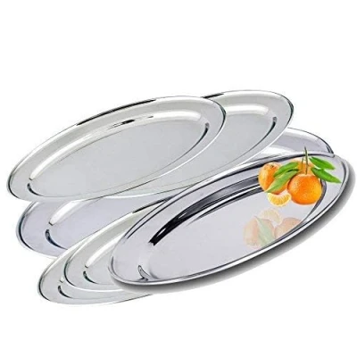 Image of Kosma Set of 6 Stainless Steel Oval Plates Size 50 cm Rice Plate Serving Dish Meat Platter Carvery Trays