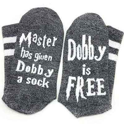 Image of FABSELLER Unisex Novelty Socks Dobby Is Free Knitted Words Cotton Gift for Women Men Funny Socks, Grey