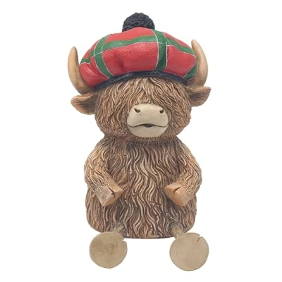Image of Lesser &amp; Pavey Cute Highland Cow Money Box Tartan Hat, Bow, Pink Flower Headband or Flat Cap Designs (Tartan Hat)