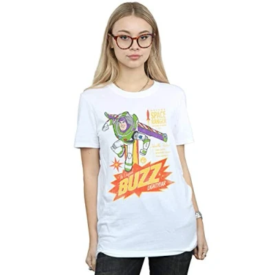 Image of Disney Women&#039;s Toy Story 4 The Original Buzz Lightyear Boyfriend Fit T Shirt White Large