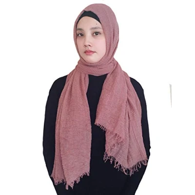 Image of Lina &amp; Lily Plain Colour Crepe Crinkled Scarf Hijab with Frayed Edges (Rust)