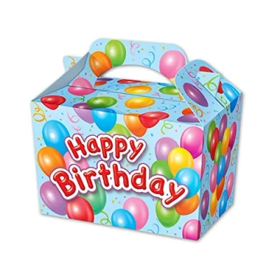Image of MustBeBonkers Happy Birthday Food Boxes Picnic Carry Meal Box Party Bag Plate (15 Boxes, Blue Box)