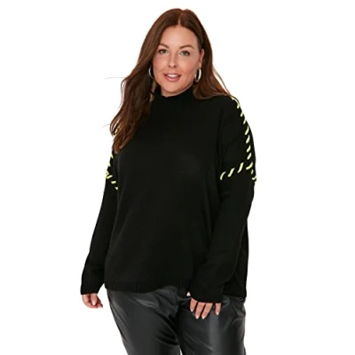 Image of Trendyol Women&#039;s Turtleneck Plain Regular Plus Size Sweater Sweatshirt, Black, XL
